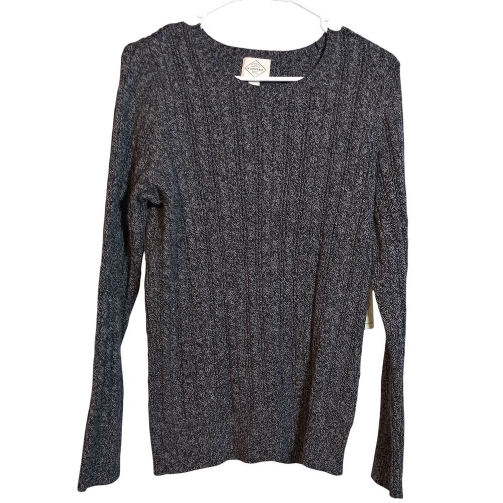 St John's Bay Gray Black Marled Cable Knit Long Sleeve Crewneck Sweater Size L